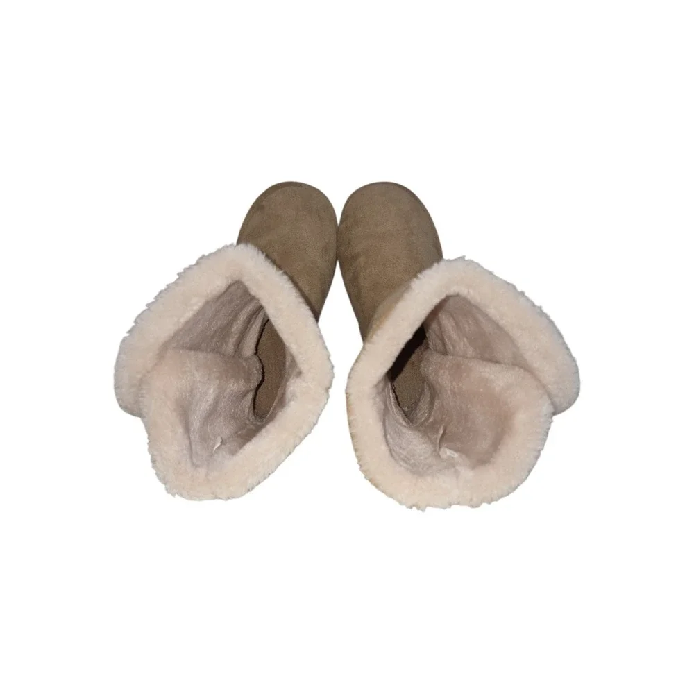 Sheeps Australia Womens Tall Winter Boots Tan Suede Faux Fur 3-Button Size 10